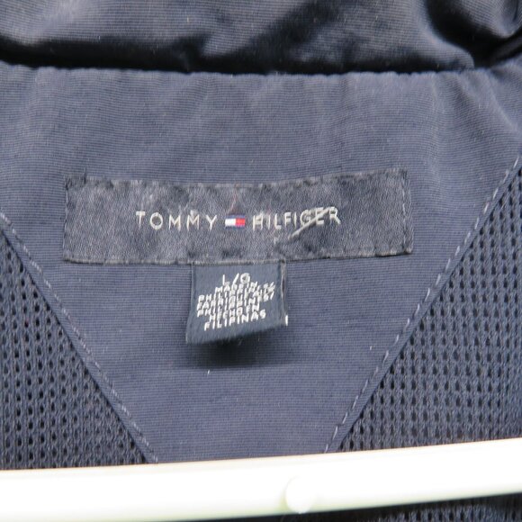 Tommy Hilfiger Jacket Mens Size Large Blue Full Zip Vintage Spellout Hidden Hood - Picture 10 of 12